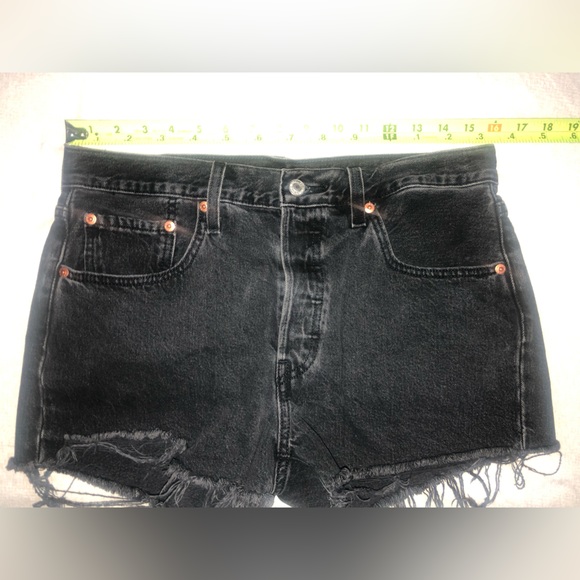 Levi’s 501 High Waist Button Fly Cutoff Jean Shorts women’s 30” Black Daisy Duke - Picture 6 of 12